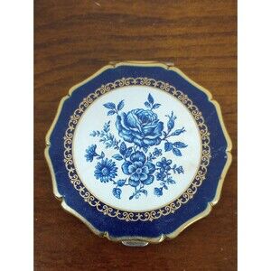Stratton England Royal Blue Rose Floral Powder Compact - Vintage!